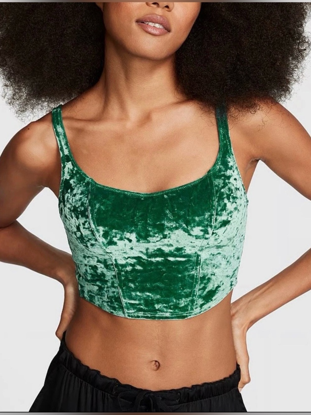 NWT Victoria's Secret PINK Kelly Green Velvety Lightly Lined Corset Top Sz M